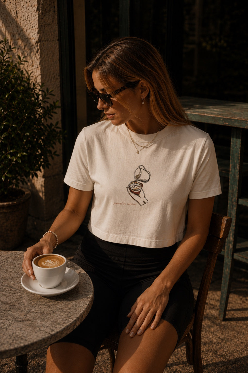 POWERED BY CAFFEINE LADIES CROPPED T-SHIRT